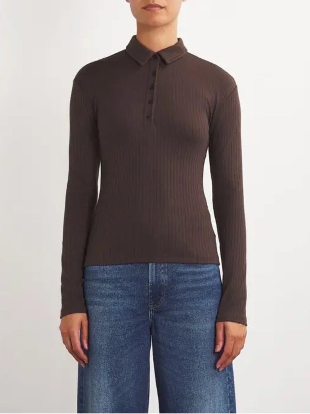rag & bone Brown Ribbed Polo Long-Sleeve Top